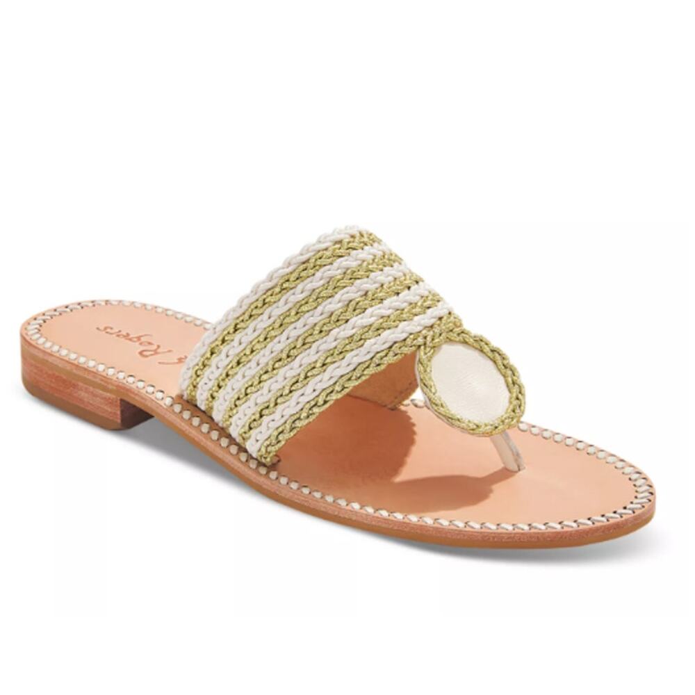 Jack Rogers Women's Gold Ivory Jacks Rope Slip On Thong Sandals Size 7.5M